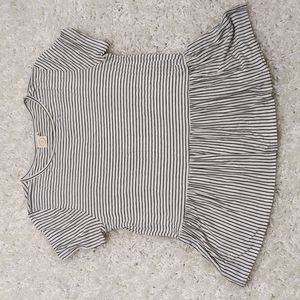 Black and white striped flare-bottom ruffle t-shirt